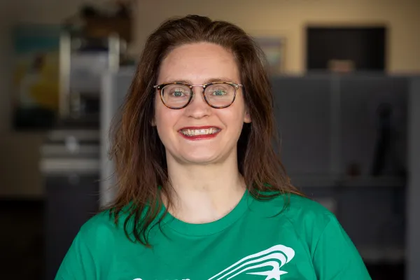 Oregon AFSCME member wearing a green shirt